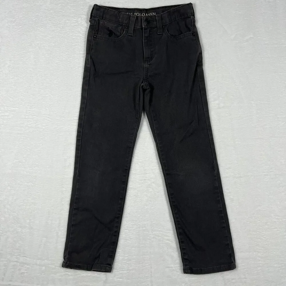 US Polo Assn Boys Size 6 Jeans Gray Straight Leg 5 Pocket Cotton Stretch Denim
